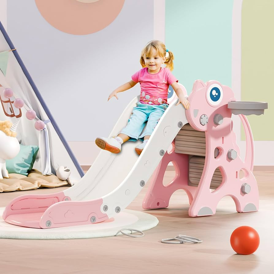 Toddler Slide, Kids Indoor Outdoor Slide, Baby Slide Playset with Basketball Hoop & Ring Toss, Fo... | Amazon (US)