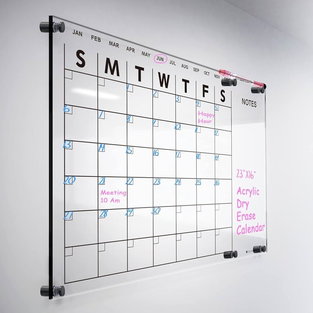 Acrylic Dry Erase Calendar for Wall 23”x16“ Clear Acrylic Wall Calendar White Board Calendar ... | Amazon (US)