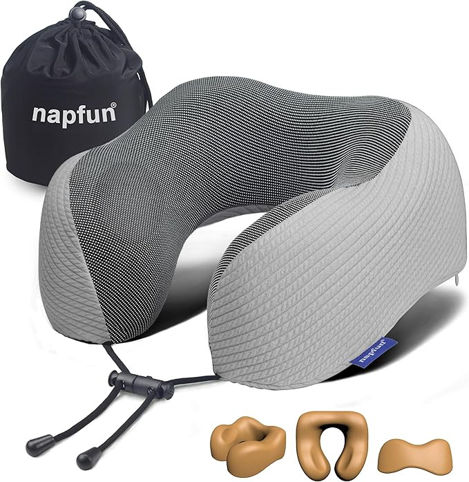 napfun Neck Pillow for Traveling, Upgraded Travel Neck Pillow for Airplane 100% Pure Memory Foam ... | Amazon (US)