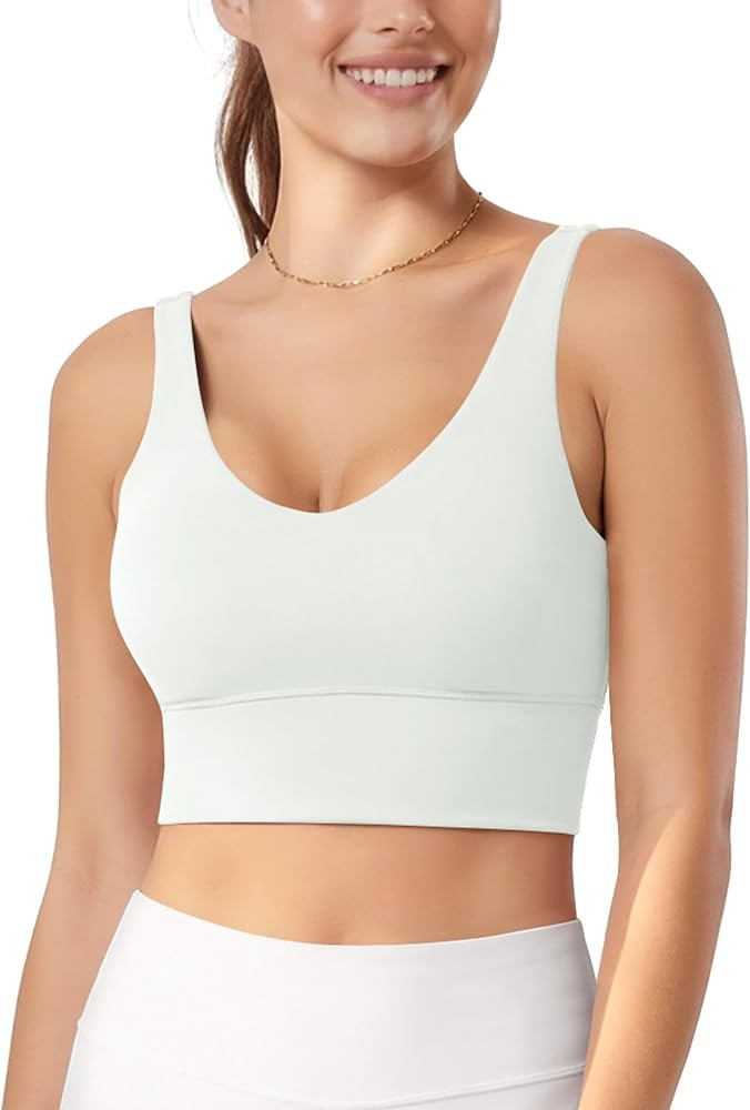 ODODOS Women's Longline U-Back Sports Bra V-Neck Padded Yoga Workout Wirefree Tank Top | Amazon (US)