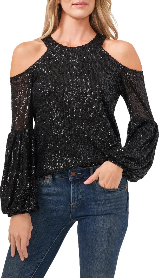 CeCe Cold Shoulder Sequin Blouse | Nordstrom | Nordstrom