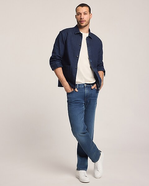 Denim Dark Wash Double Patch Pocket Shirt Jacket | Express