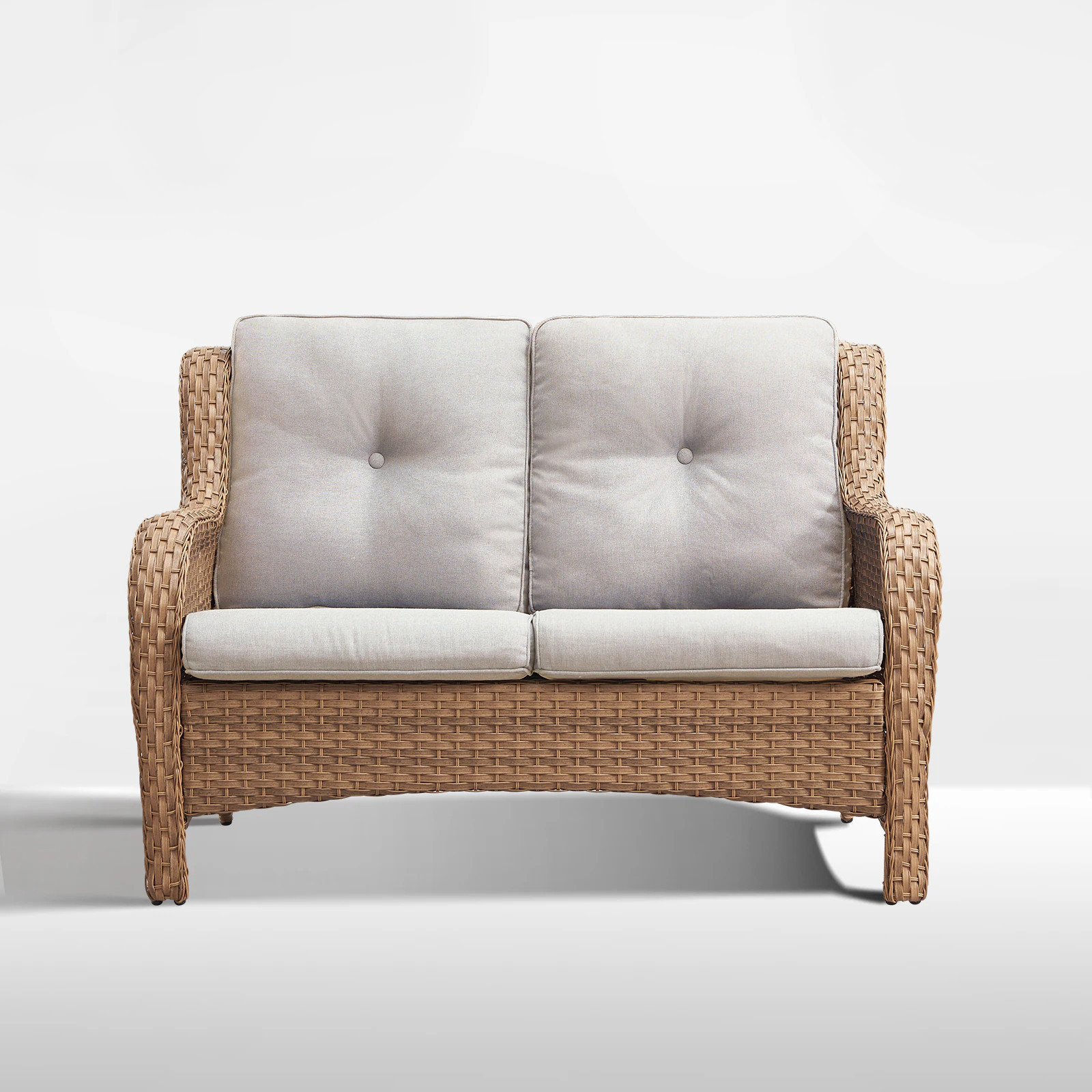 Rilyson Curved armrest Wicker Outdoor Loveseat with Beige Cushions and Wicker Frame | FS108-2 | Lowe's