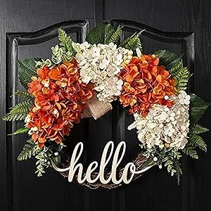 QUNWREATH 18 Inch Fall Wreath, Wreath for Front Door, Hydrangea Wreath, Autumn Wreath, Hello Wera... | Amazon (US)