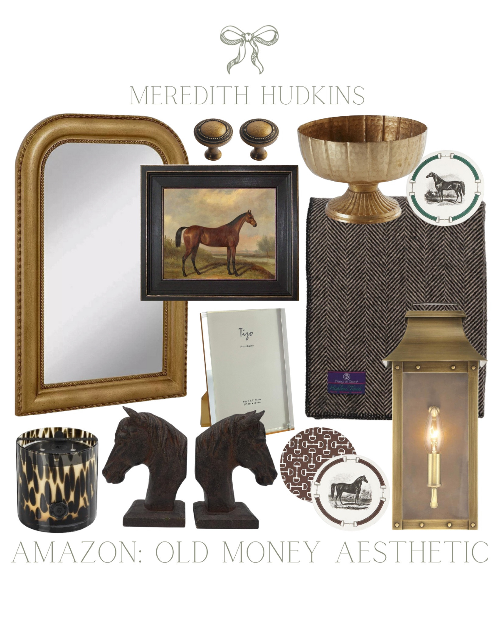 Meredith Hudkins coastal home decor, old money, aesthetic, old money style preppy home decor, decorative accent, living room, primary bedroom, entryway, dining room, traditional home decor, timeless, home decor, classic style , chinoiserie, equestrian art framed our throw pillow gold compote, gold arched, mirror candle horse head, bookends equestrian coasters, outdoor lighting, acrylic picture frame with stand hardware wall, throw blanket, affordable, art, framed, art home office library

#LTKHome #LTKFindsUnder50 #LTKSaleAlert