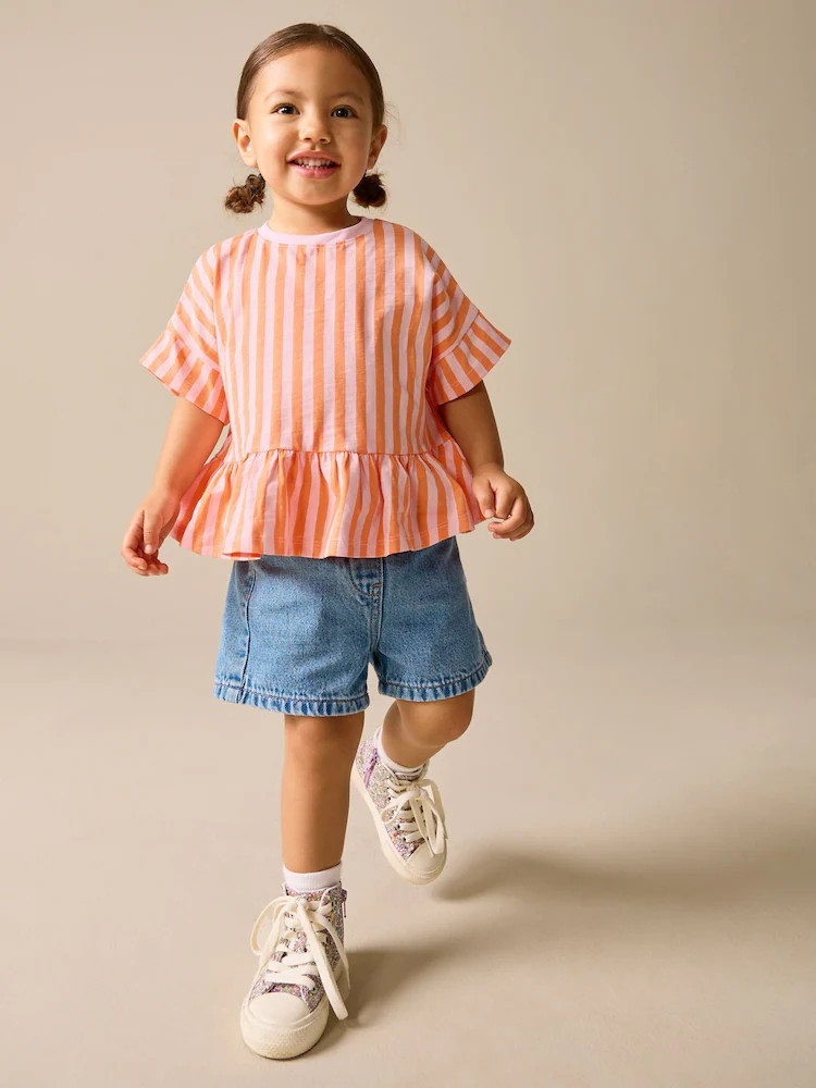 Pink/Orange Stripe Short Sleeve Peplum T-Shirt (3mths-7yrs) | Next US