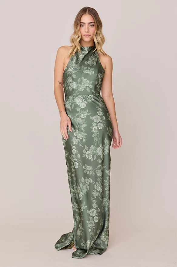 Veronica Satin Floral Print Dress | Revelry
