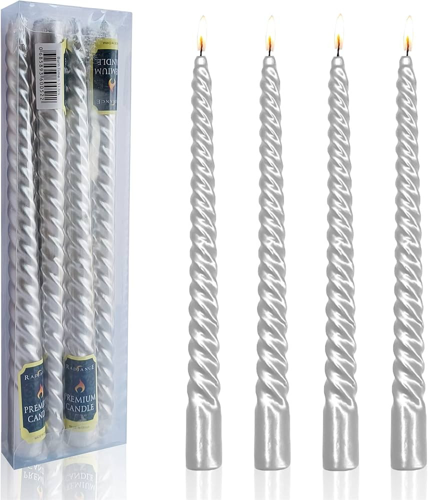 Silver Twisted Candlesticks Taper Candle, 10 INCH Long Tapered Candles Metallic Spiral Candle Sti... | Amazon (US)
