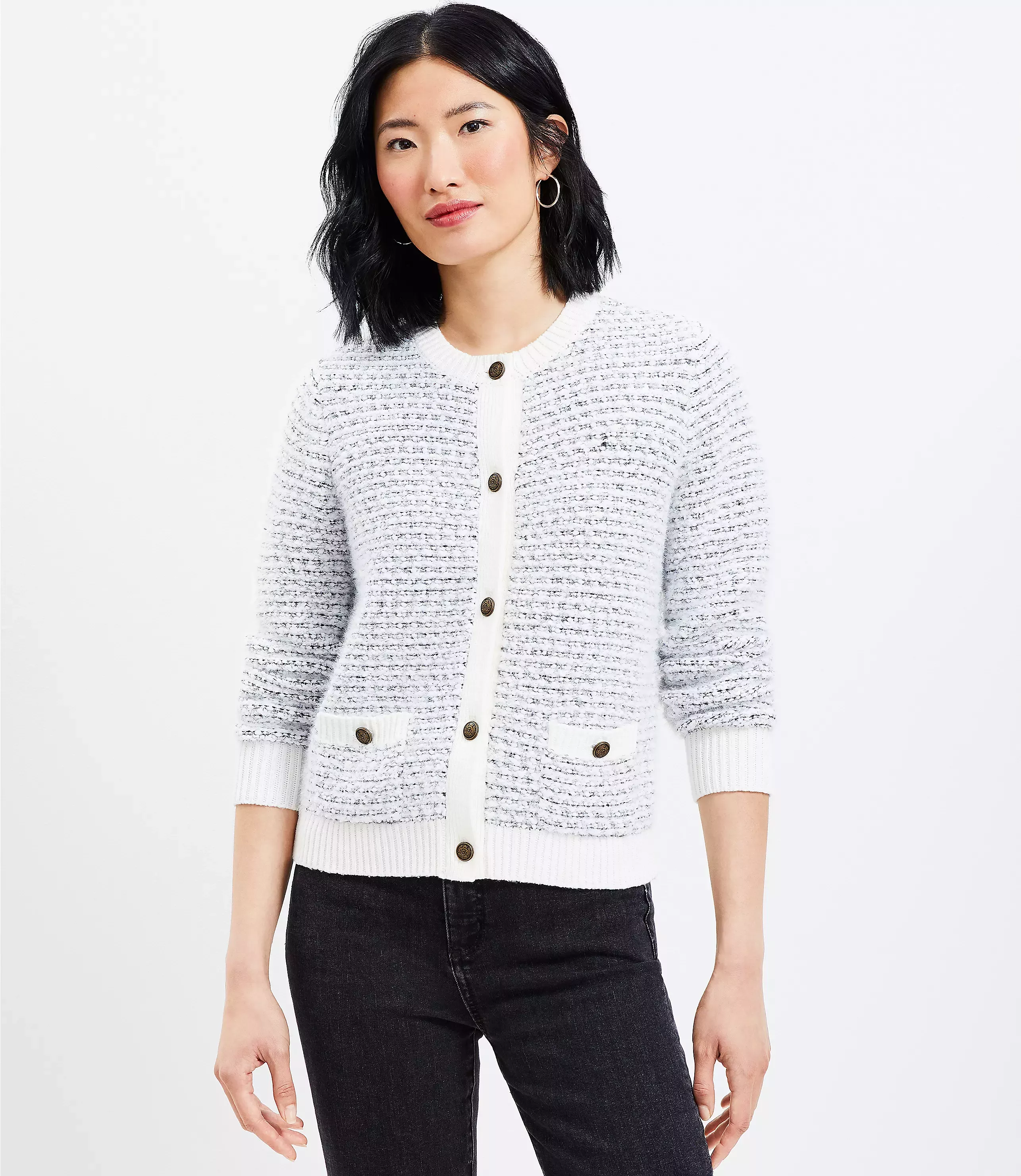 CREW NECK SWEATER WITH TWEED DETAILS T24