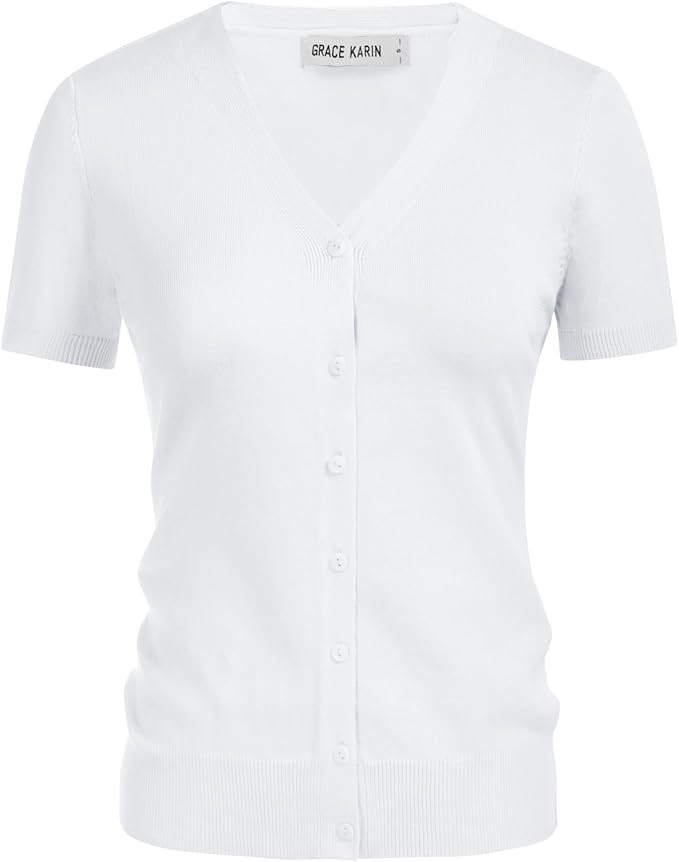 GRACE KARIN Womens 2024 Basic Summer Short Sleeve Cardigan Sweaters Lightweight V-Neck Button Dow... | Amazon (US)
