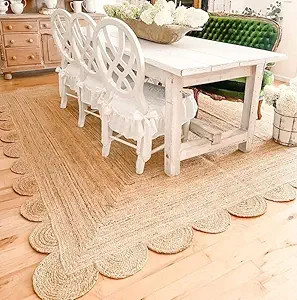 Scalloped Natural Jute Area Rug, Natural Color (6'X4'), 4'X6', SVIRUGH1 | Amazon (US)