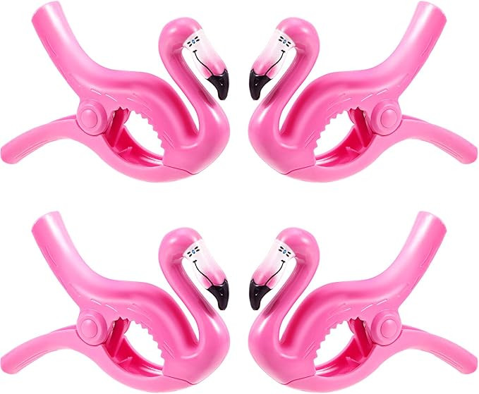 4 Pieces Beach Towel Clips Chair Holders Portable Towel Holders for Holiday Pool (Flamingo Style) | Amazon (US)