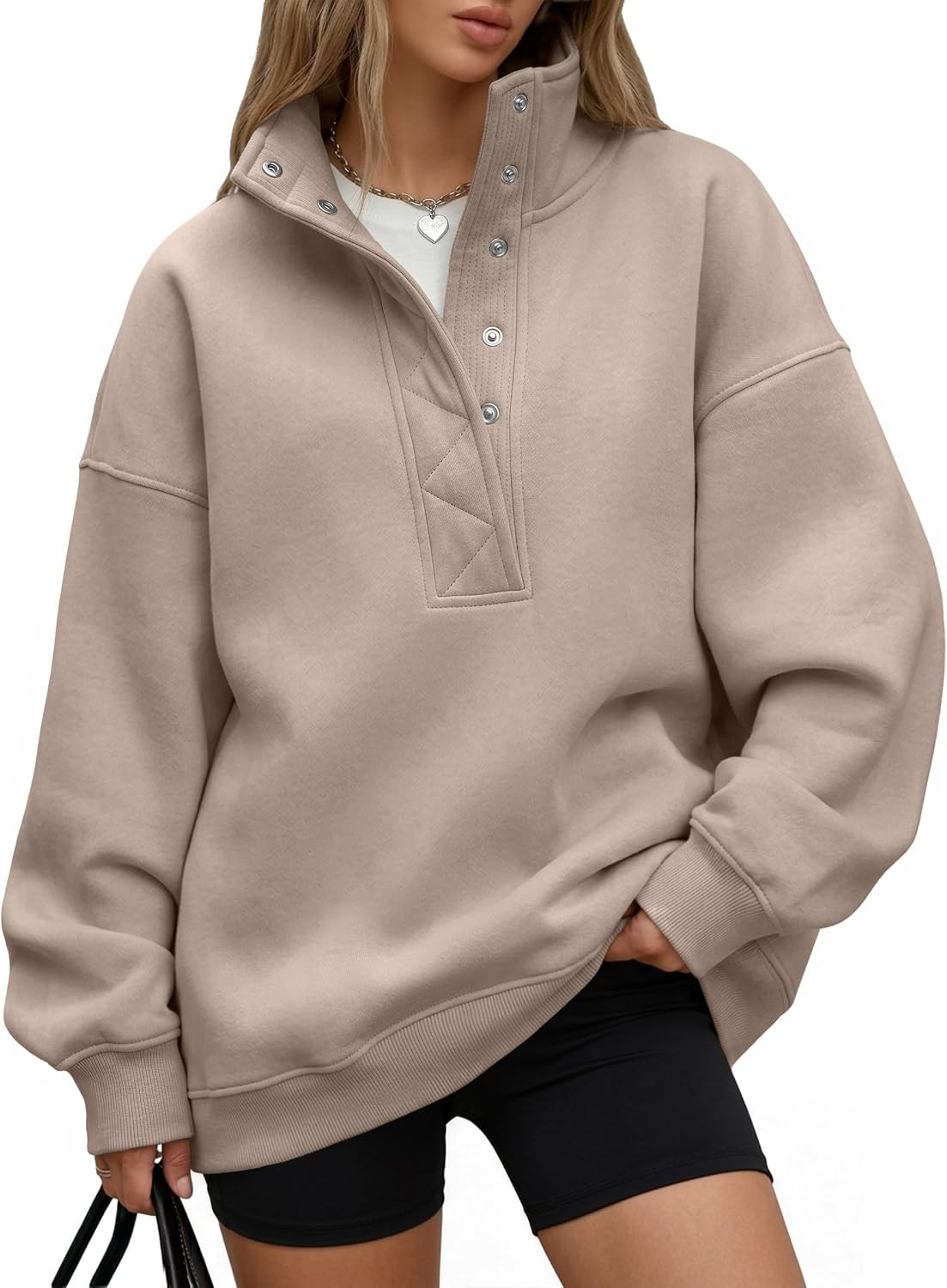 Trendy Queen Womens Oversized Sweatshirts with Snap Button Henley Collar | Amazon (US)