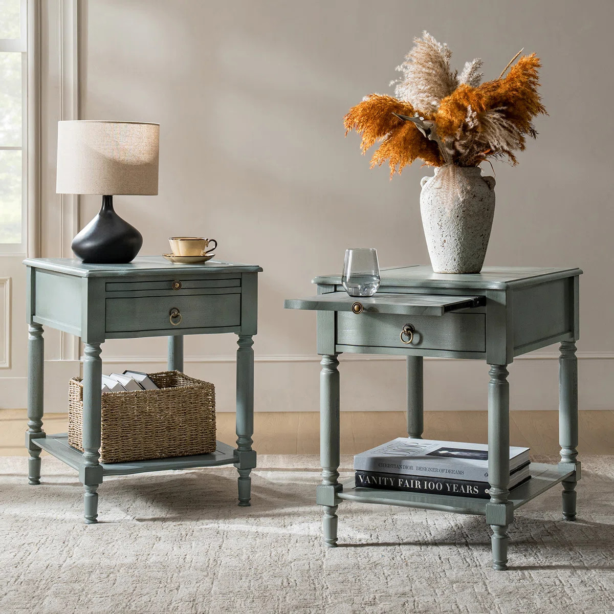Sessoms Traditional 20"W Solid Wood 1-Drawer End Table with Built-in Charging Station (Set of 2) | Wayfair North America