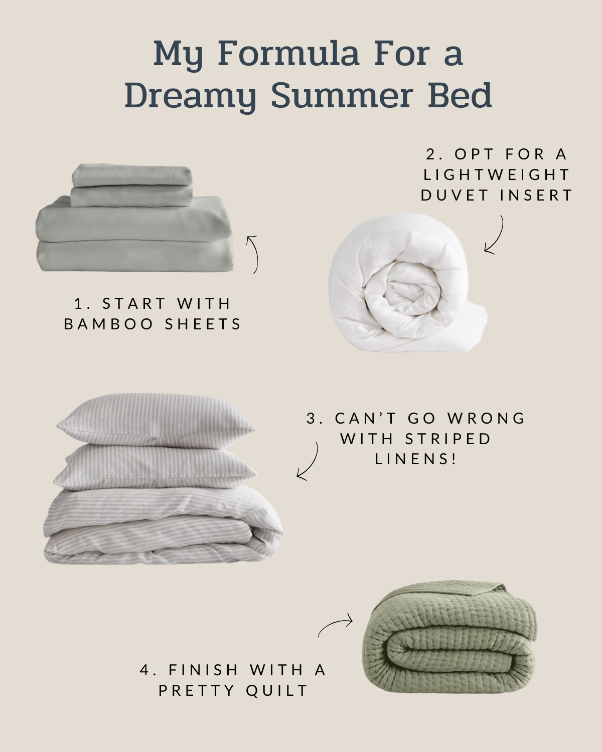 I like to change up my bedding for summertime and this is my foolproof formula. Start with bamboo sheets that sleep cool, use a lightweight duvet insert, and you can't go wrong with striped linen. All of these goodies are from @onequince. #quincepartner

#LTKSummerEdit #LTKHome #LTKSeasonal