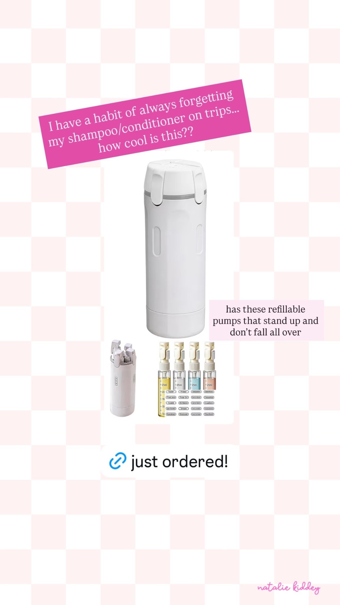 I have a habit of always forgetting my shampoo/conditioner on trips….. how cool is this?? has these refillable pumps that stand up and don’t fall all over

#LTKTravel #LTKSaleAlert