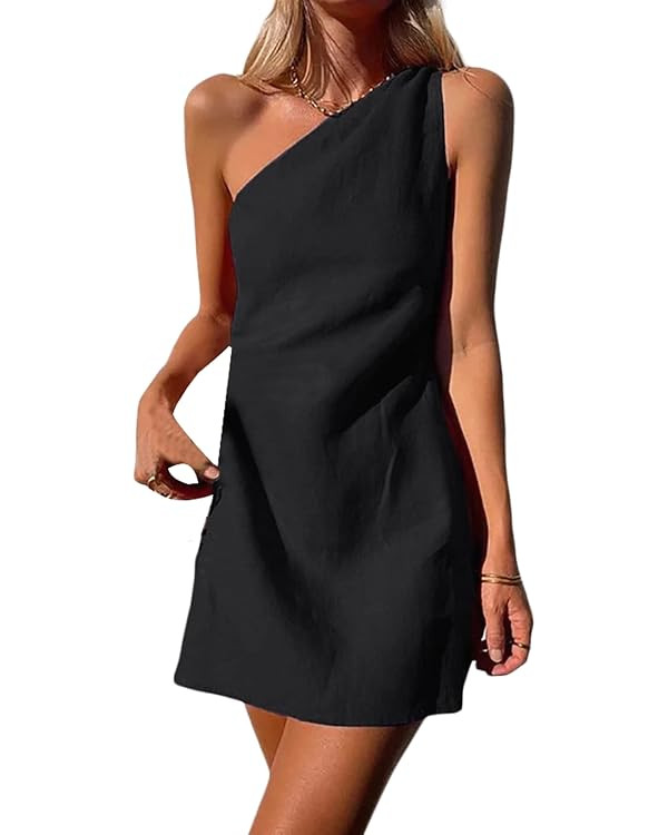 Yuemengxuan Women One Shoulder Summer Dresses Sleeveless Linen Tank Dress Casual A-Line Vacation ... | Amazon (US)