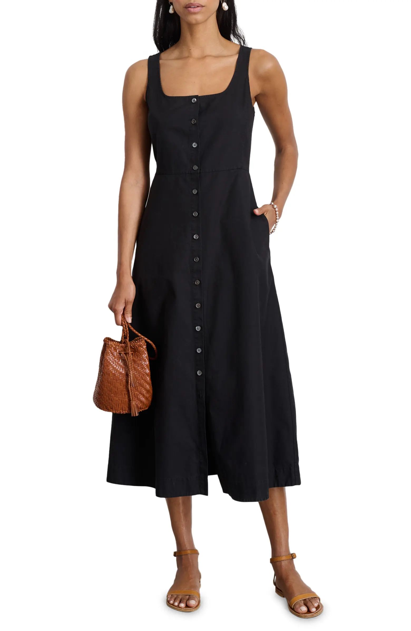 Alex Mill Piper Square Neck Cotton Blend Midi Dress | Nordstrom | Nordstrom