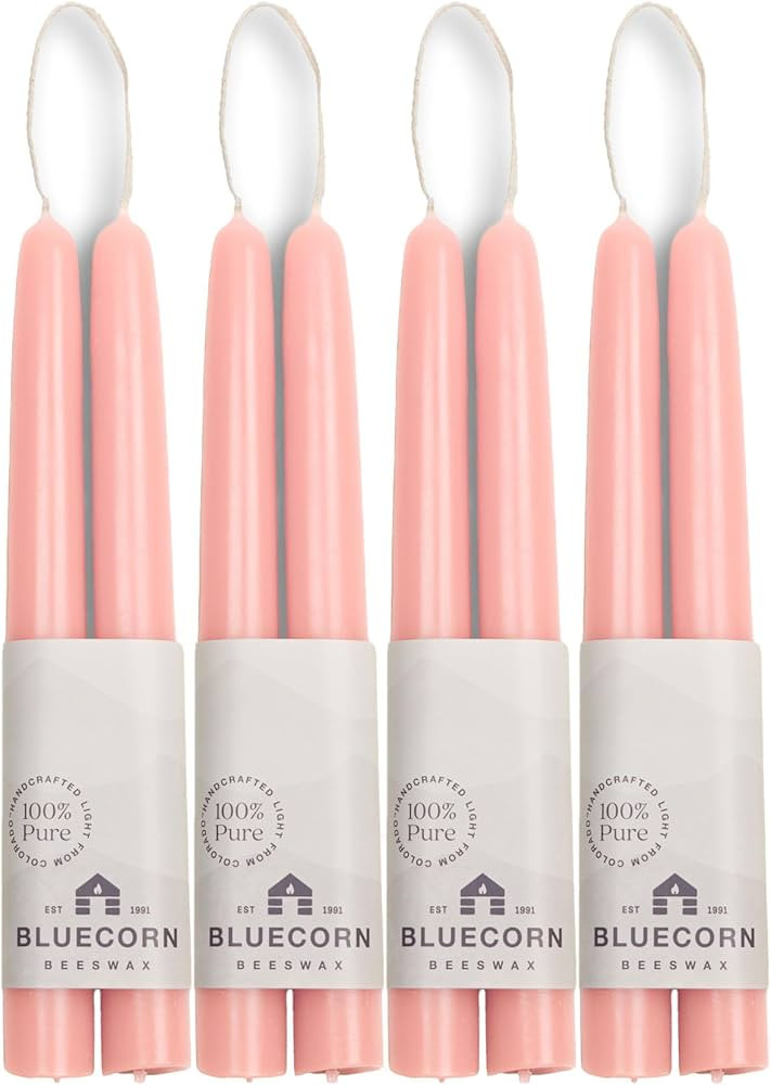 Bluecorn Beeswax Taper Candles, 100% Pure Natural Bees Wax, 8 Inch Pair, Pink Candlesticks, Unsce... | Amazon (US)