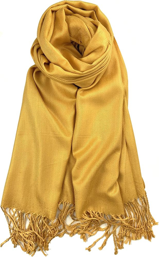 Plum Feathers Premium Solid Color and Metallic Fashion Scarf, Womens Pashmina Shawl Wrap with Fri... | Amazon (US)