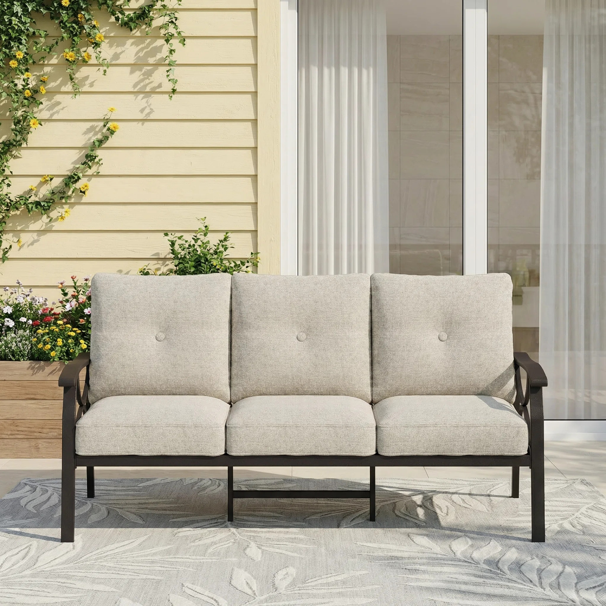 Dorisann 70'' Wide Straight Iron Patio Sofa with Cushions | Wayfair North America