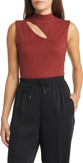 Halogen® Cutout Sleeveless Mock Neck Cotton Top | Nordstrom | Nordstrom