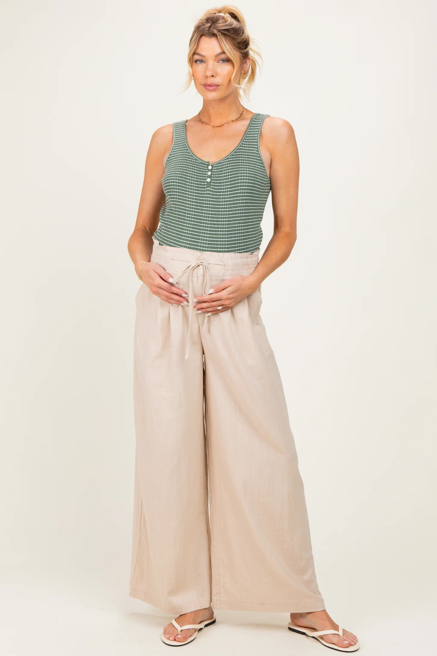 Natural Linen Wide Leg Maternity Pants | PinkBlush Maternity