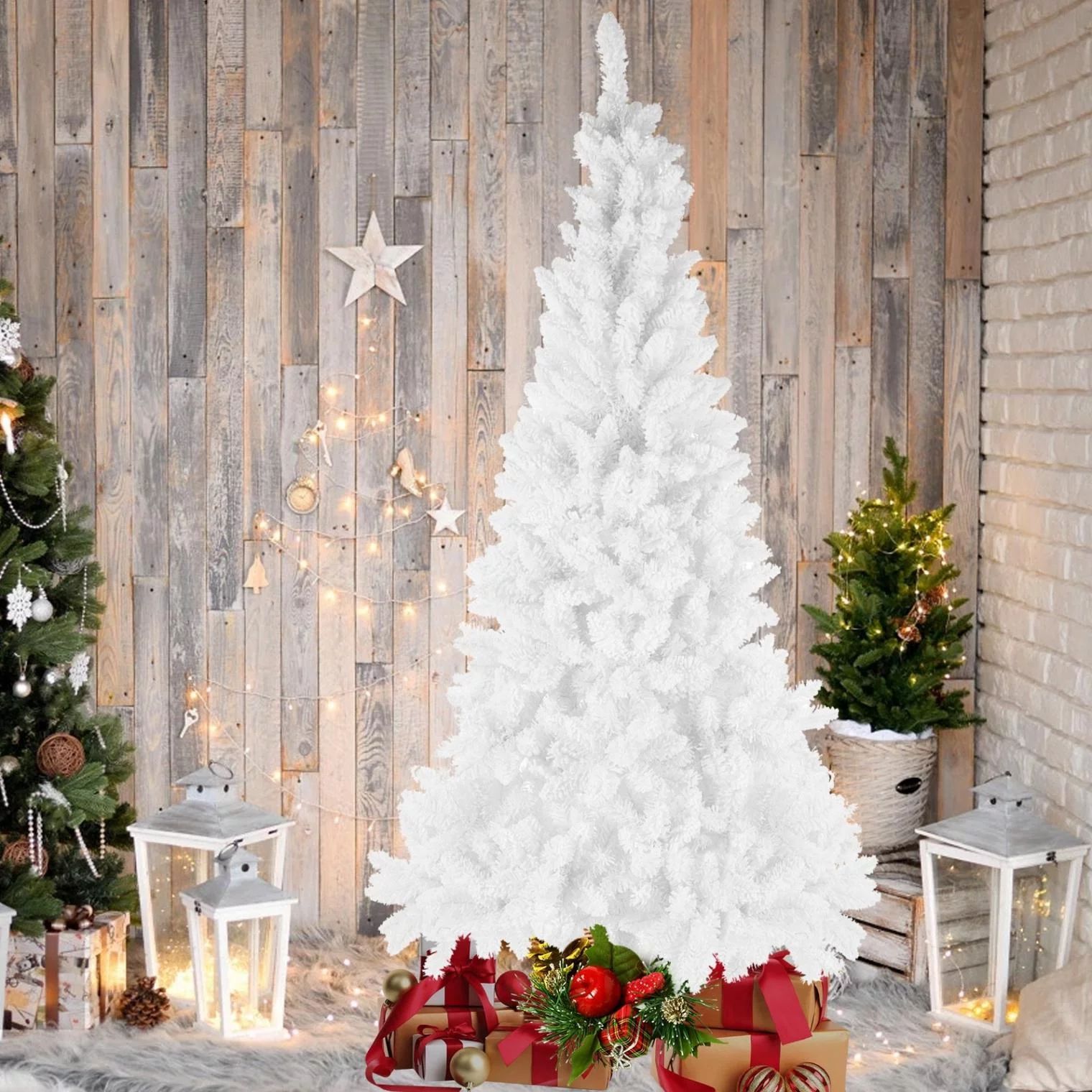 7ft White Artificial Snow Flocked Christmas Tree,Full Tree, with Metal Stand | Walmart (US)