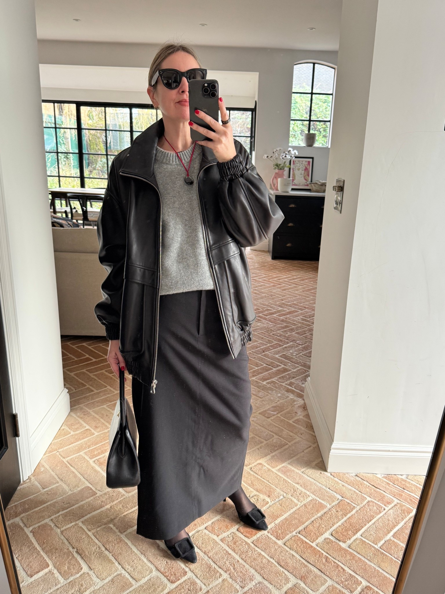 Tailored Maxi Skirt + Grey Knit + Leather Funnel Neck Jacket | office outfit | work wear 

#LTKworkwear #LTKFashionMonth #LTKspring