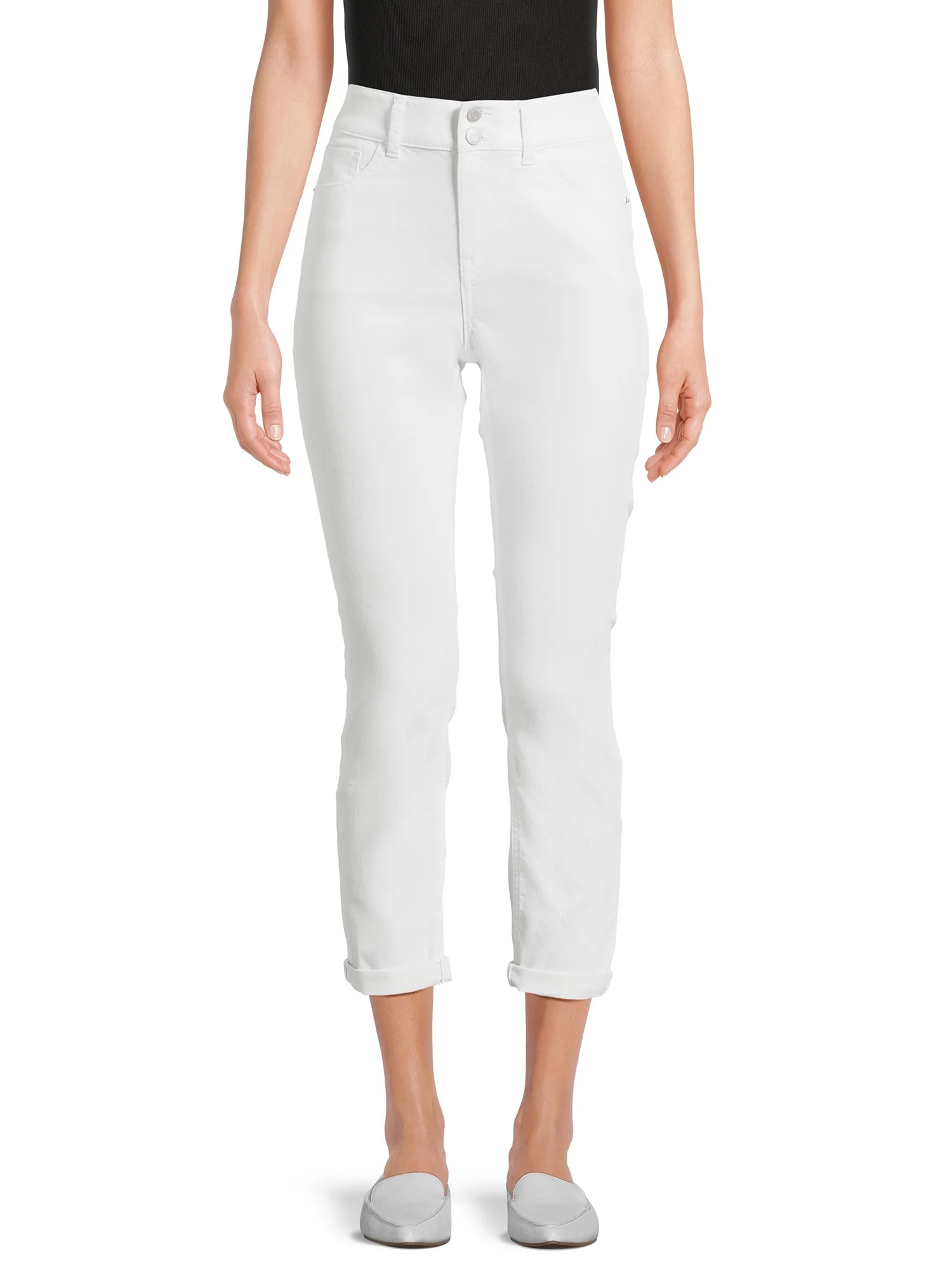 No Boundaries Juniors Double Button Cropped Shaping Jeans, 29” Inseam, Sizes 1-21 - Walmart.com | Walmart (US)