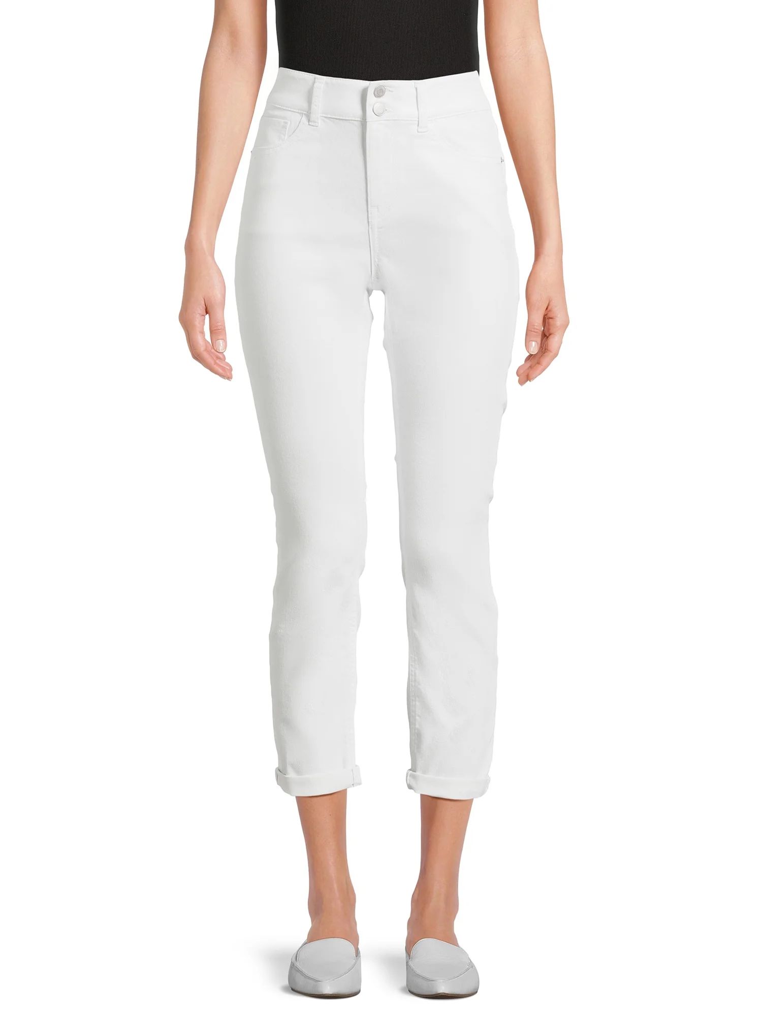 No Boundaries Juniors Double Button Cropped Shaping Jeans, 29” Inseam, Sizes 1-21 | Walmart (US)