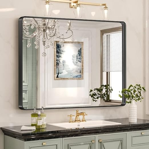 Brightify Black Mirror for Bathroom, 40x30 Bathroom Mirrors for Wall, Black Metal Frame, Aluminum... | Amazon (US)