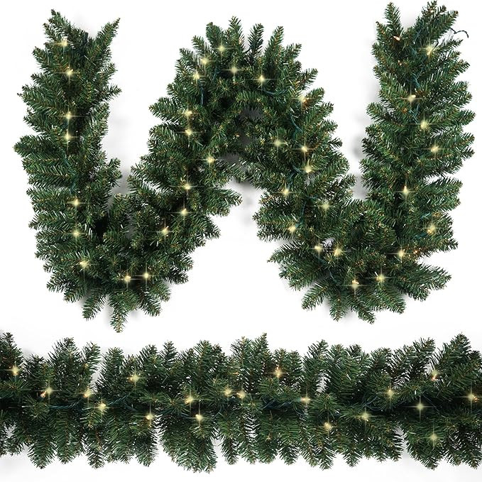 Christmas Garland 9 Ft by 12 Inch Prelit Fraser Fir Xmas Garland with 50 Lights, Real Like Lush a... | Amazon (US)