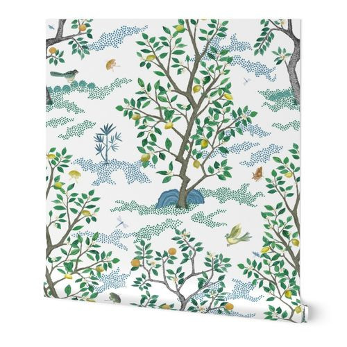 Multi Citrus Grove Toile White | Spoonflower
