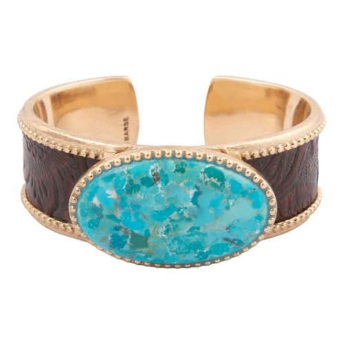 Barse Jewelry Rosette Brown Leather and Blue Turquoise Golden Cuff Bracelet | Amazon (US)