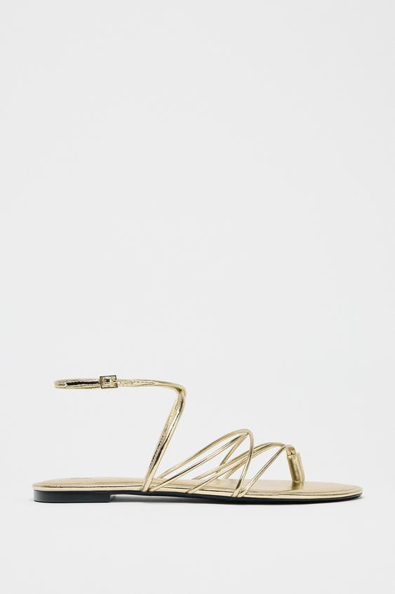GOLD STRAPPY FLAT SANDALS | Zara US