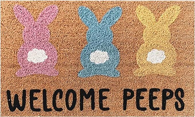 Easter Day Coir Door Mat Outdoor Your Name Est Bunny Happy Absorbent 23×16Inch Low-Profile Indoo... | Amazon (US)