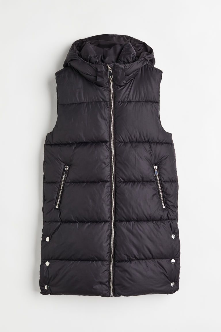 H & M - Long Puffer Vest - Black | H&M (US + CA)