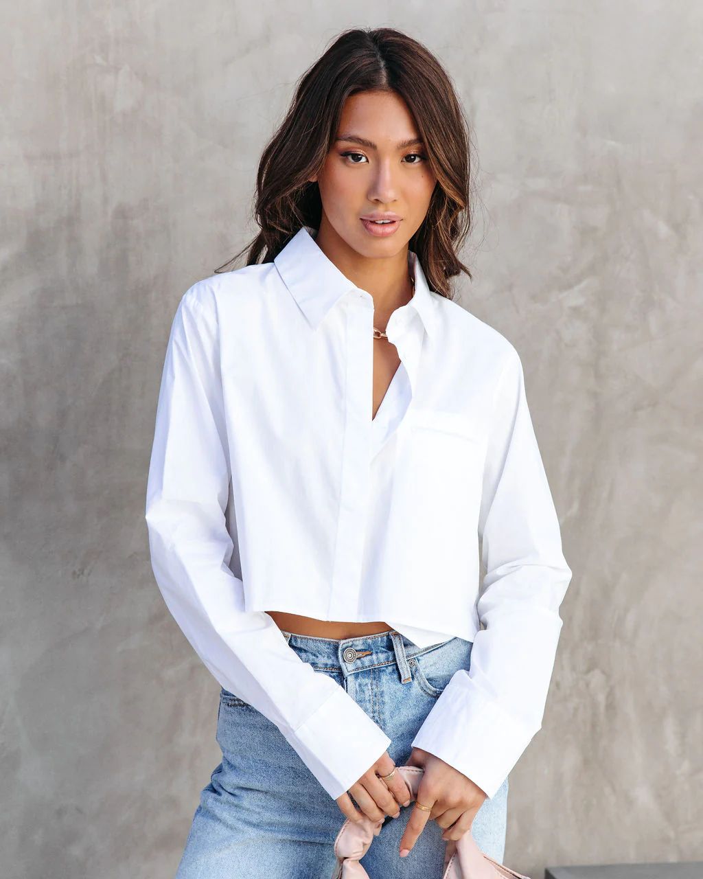 None Of Your Biz Cotton Cropped Button Up Top - White | VICI Collection