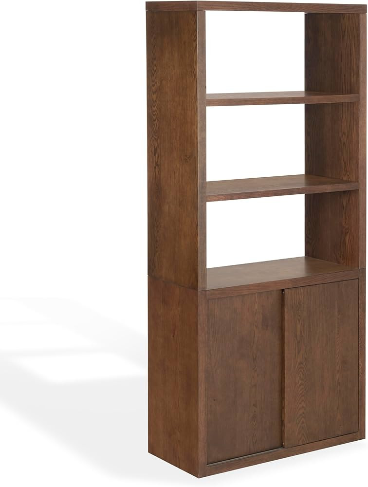 SAFAVIEH Couture Collection - Elanna Walnut Brown 4-Shelf Bookcase with Cabinet Storage, Modern O... | Amazon (US)