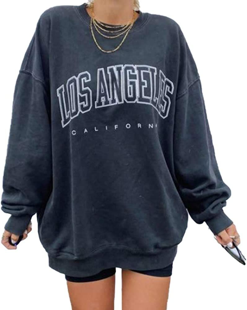 Women's Oversized Sweatshirt Los Angeles California Crewneck Long Sleeve Casual Loose Pullover To... | Amazon (US)