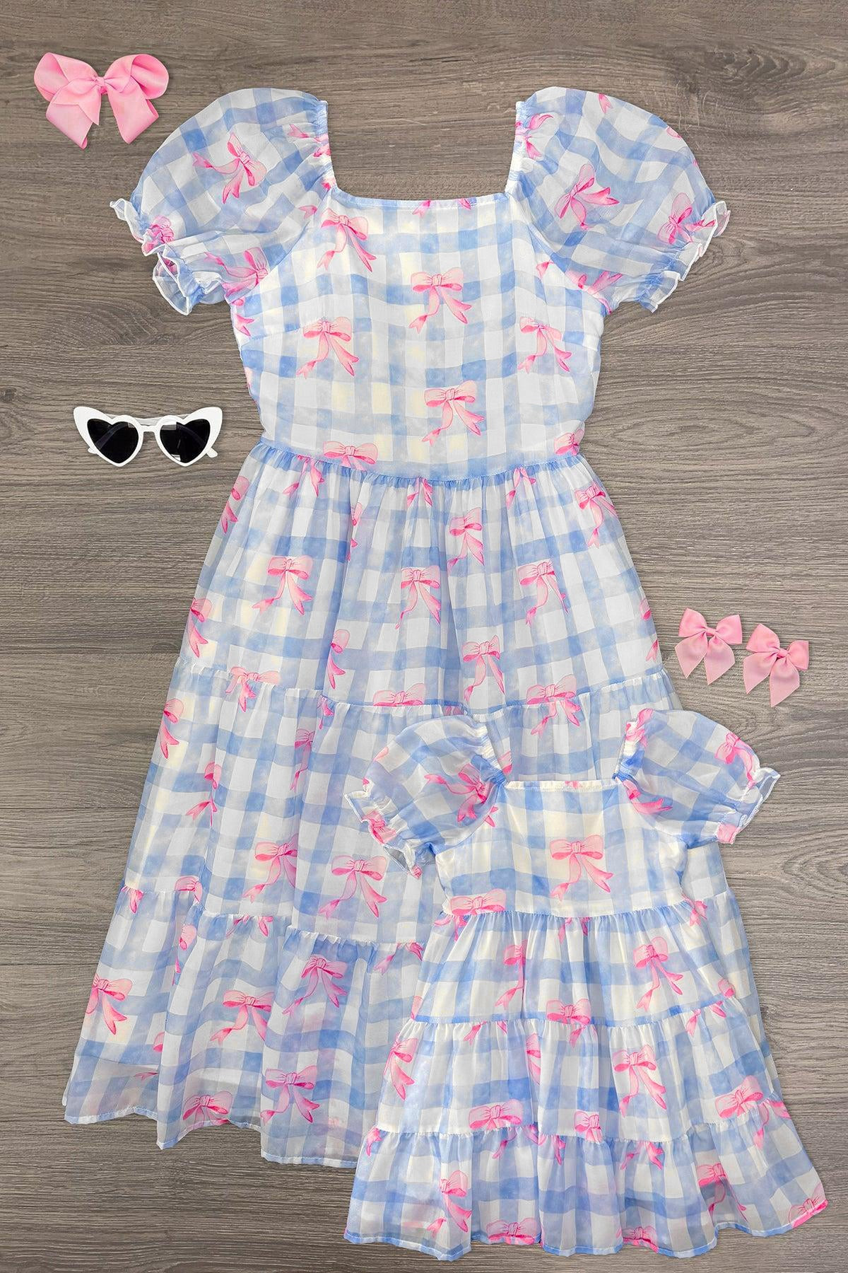 Mom & Me - Blue Gingham Bow Dress | Sparkle In Pink