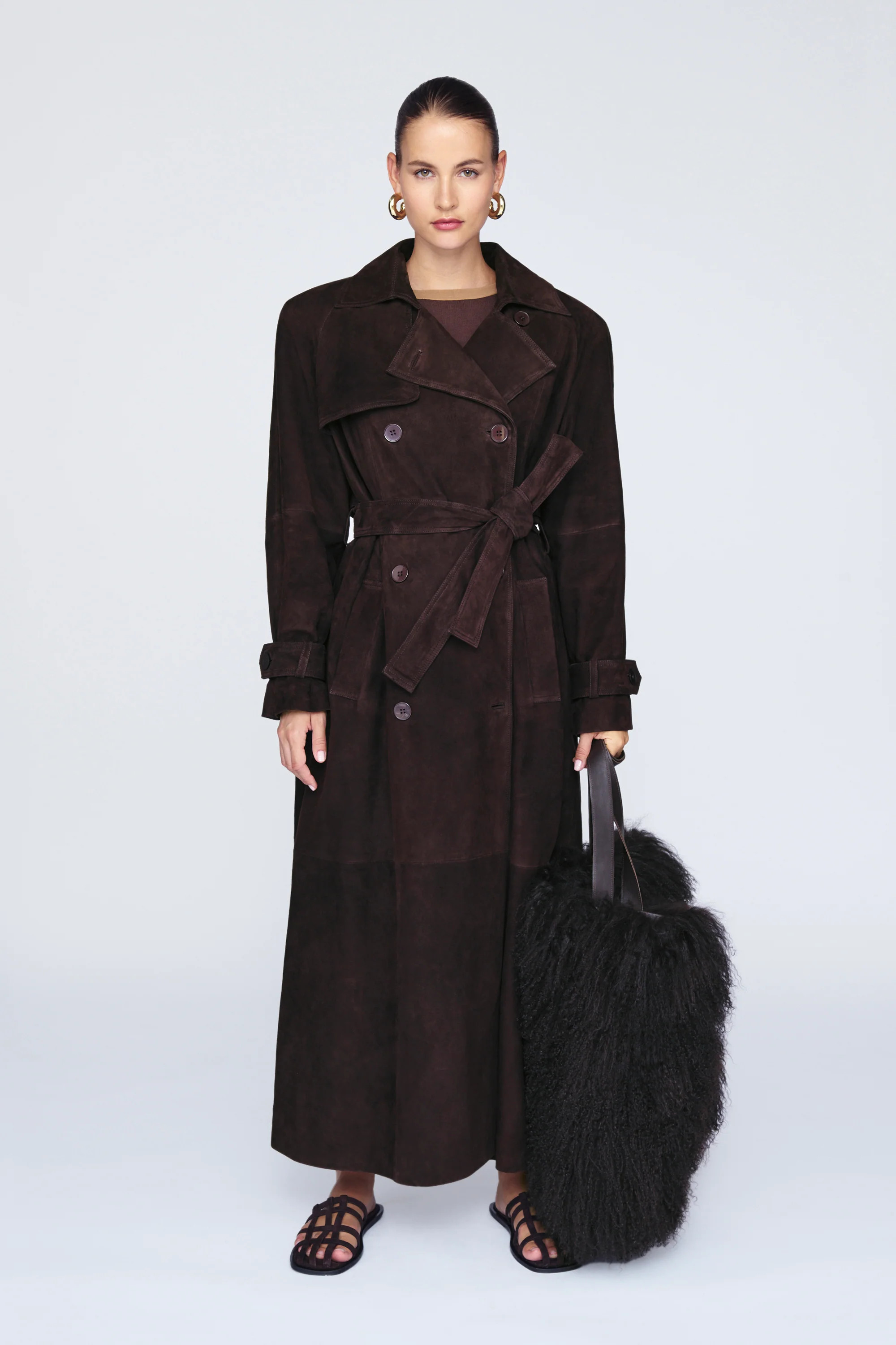 Corrin Suede Trench Coat | DUCIE