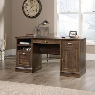 59 in. Rectangular Iron Oak 3 Drawer Executive Desk with File Storage | The Home Depot