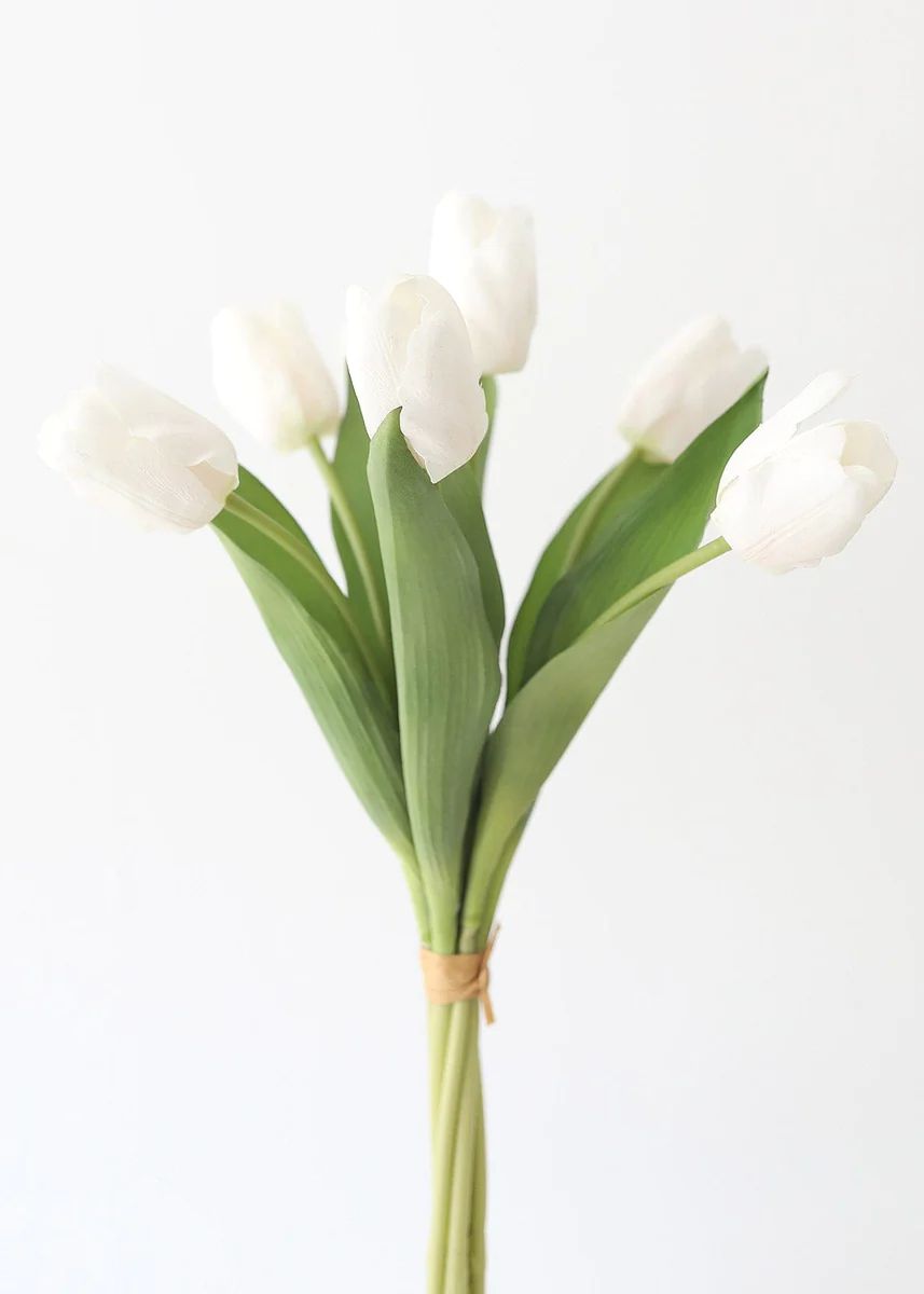 White Real Touch Tulip Flowers Bundle of 7 - 14 | Afloral (US)