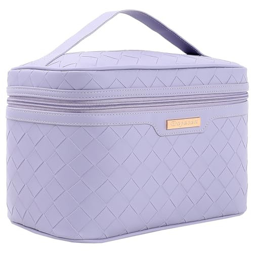Dajasan Makeup Bag, Travel Cosmetic Bag for Girls Women, Large Capacity Makeup Organizer Case, Travel Toiletry Bag, PU Leather Waterproof 11.81 x 6.7 x 7.09 Inch (Purple) | Amazon (US)