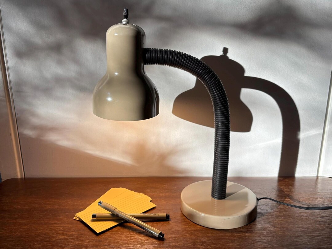 Vintage Mid-century Modern Portable Gooseneck Metal Beige Desk Lamp | Made in Taiwan | Retro MCM ... | Etsy (US)