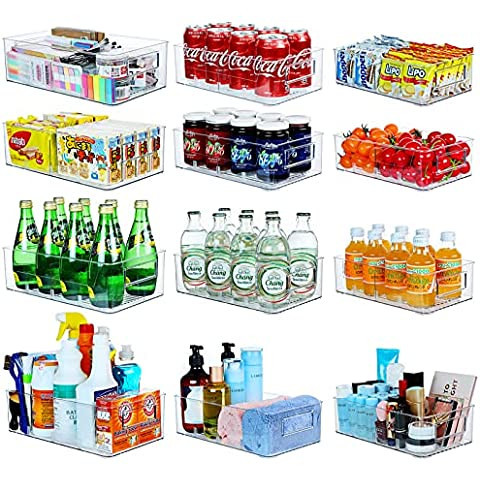 Plastic Storage Bin with Lid and Divider, ESARORA Clear Shallow Pantry Organizer with Handle for ... | Amazon (US)