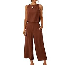 ANRABESS Women's Summer 2 Piece Outfits Sleeveless Tank Crop Button Back Top Cropped Wide Leg Pan... | Amazon (US)