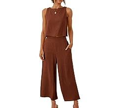 ANRABESS Women's Summer 2 Piece Outfits Sleeveless Tank Crop Button Back Top Cropped Wide Leg Pan... | Amazon (US)